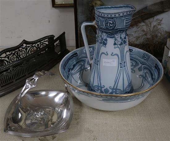 A Doulton Aubrey jug and basin and a WMF style basket